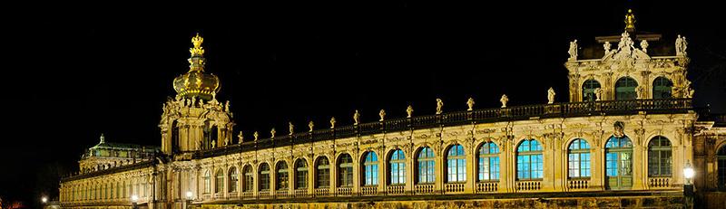 nighttime photograph of the Dresden Zwinger
