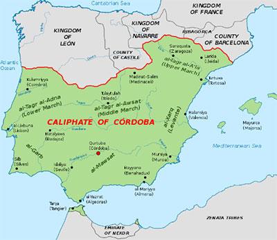 kaart van het kalifaat van Cordoba